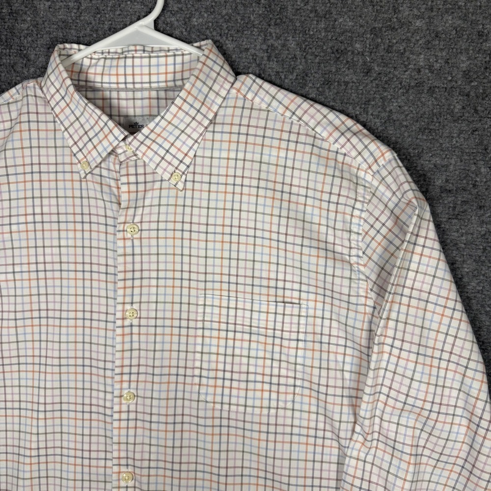 Peter Millar Performance Button Down Men Mens XL White Plaid Stretch Long Sleeve - Picture 4 of 12